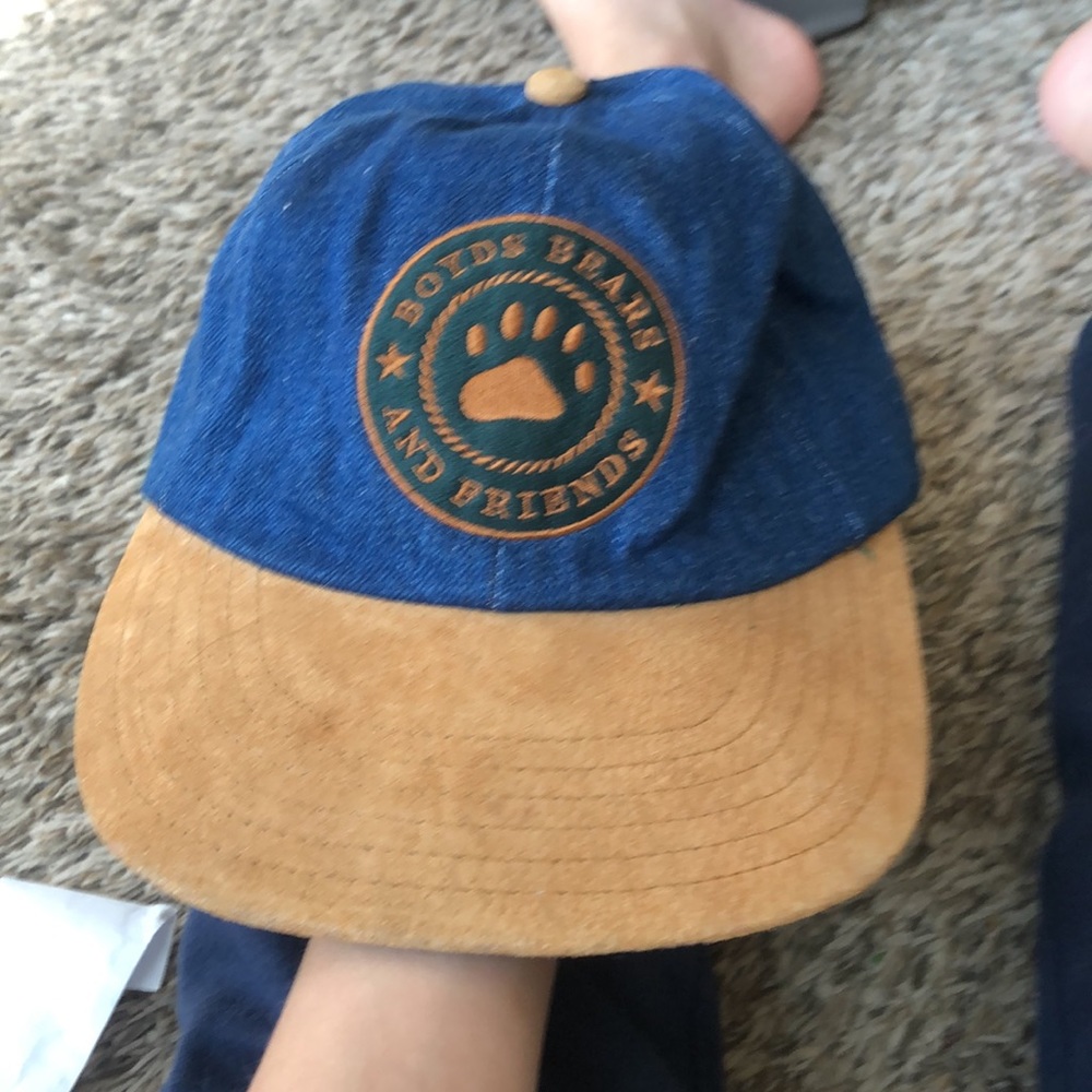 VINTAGE Boyds Bears And Friends Bearwear Denim/Suede Baseball Cap Adjustable Hat